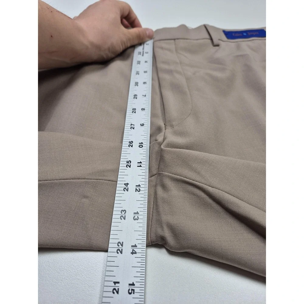 Giles & Jasper Suit Pants Mens 42x36 Beige Wool Stretch Dress Unhemmed NWT